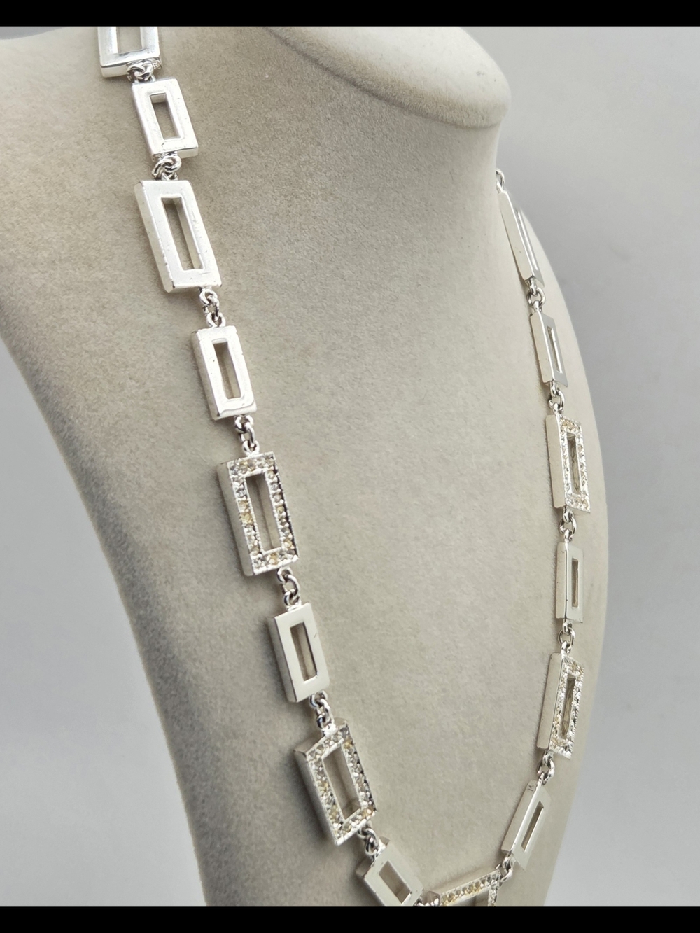 Signed Napier Rhodium Plated Art Deco Style Rhinestone Link Necklace - Picture 14 of 16